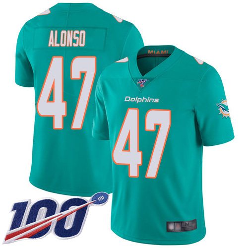 Nike Miami Dolphins #47 Kiko Alonso Aqua Green Team Color Men Stitched NFL 100th Season Vapor Limited Jersey